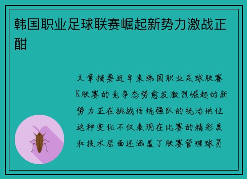 韩国职业足球联赛崛起新势力激战正酣